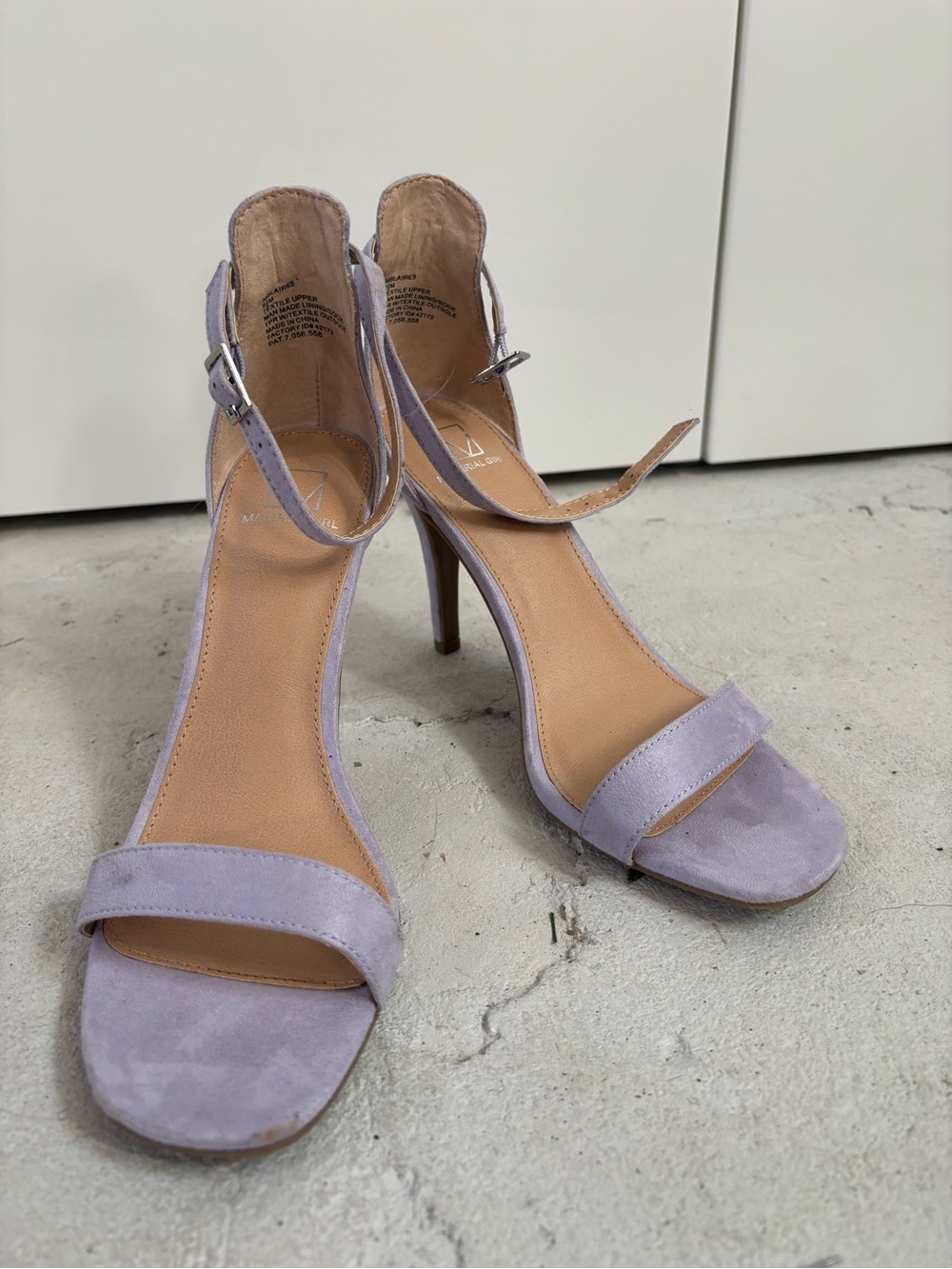 Material Girl Lavender Suede Ankle-Strap Stilettos